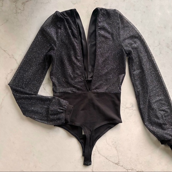 NEW Black sparkle bodysuit blouse - Picture 2 of 7